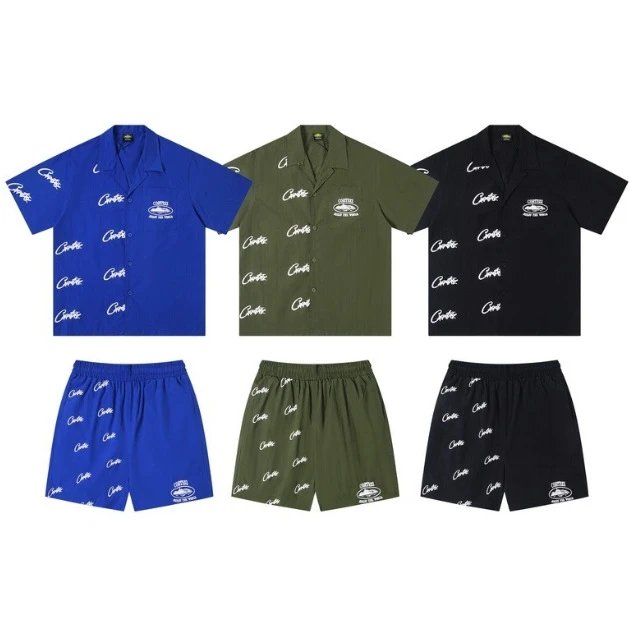 Carl's Blue/Green/Black Short Sleeve Shirt and Shorts Set