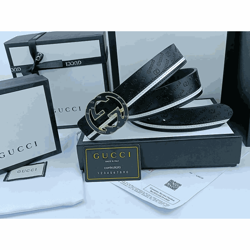Gucci Black Leather Belt with Gold Buckle