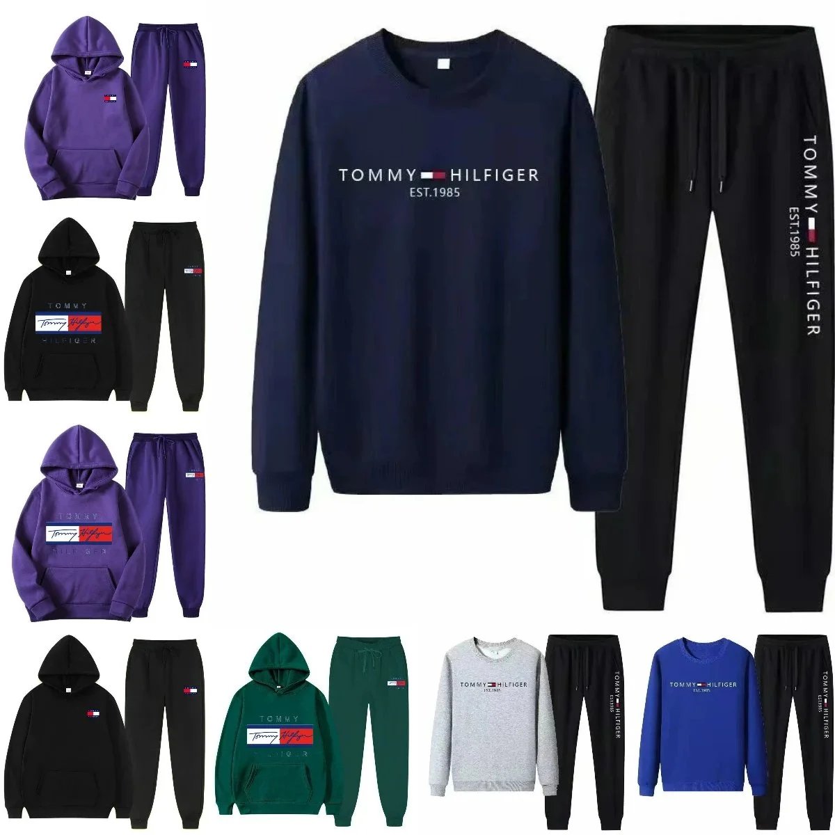 Tommy Hilfiger Purple Hoodie and Black Pants Set