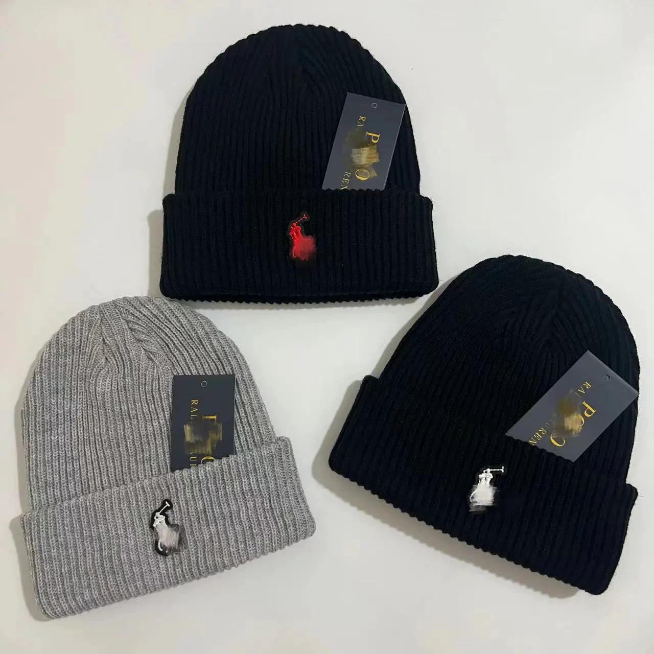 Ralph Lauren Black and Grey Knit Beanies