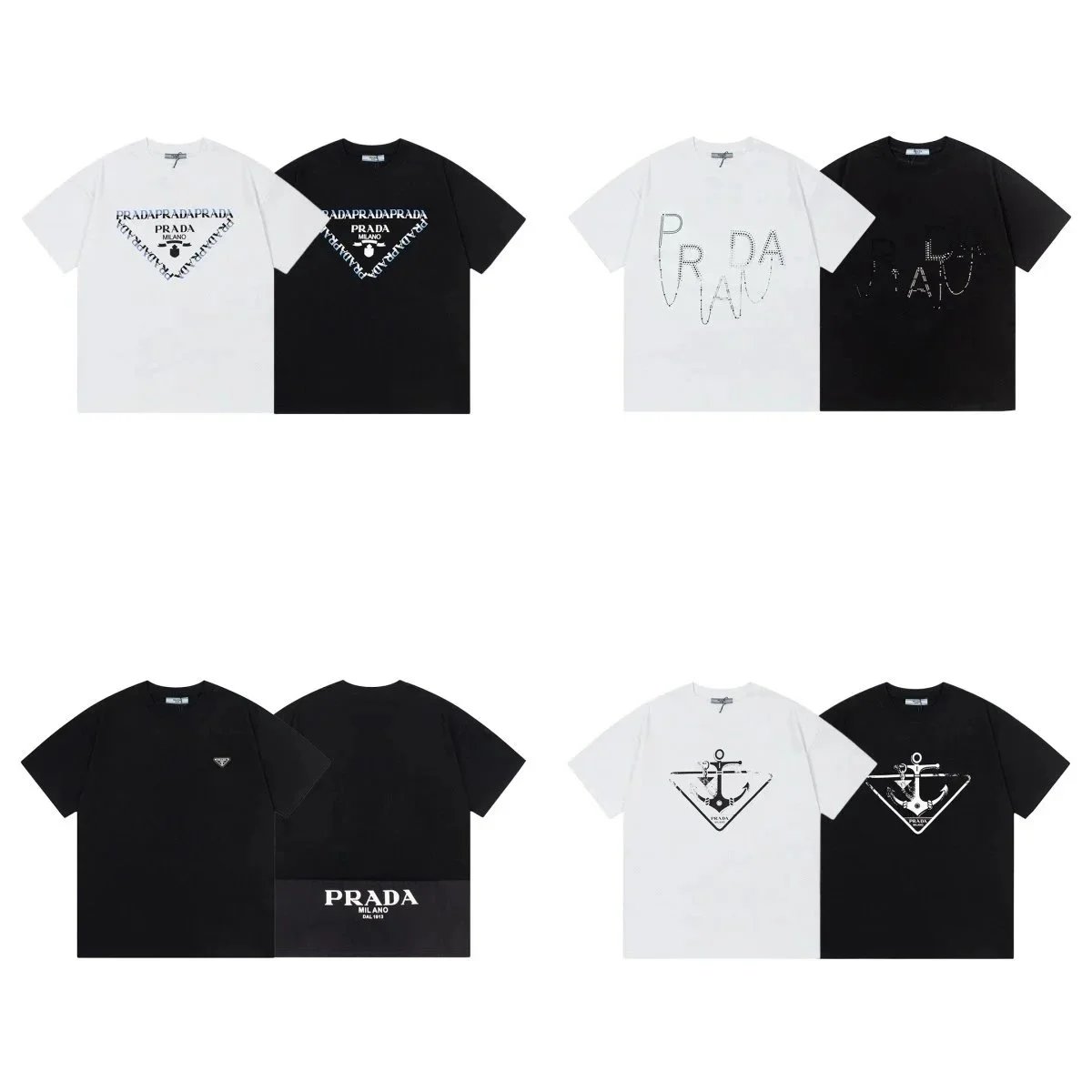 Prada White and Black Short Sleeve T-Shirts
