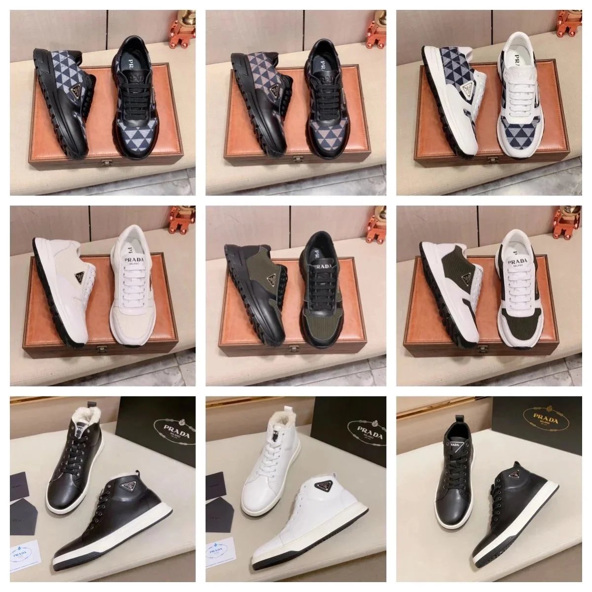 Prada Black and White Leather Sneakers