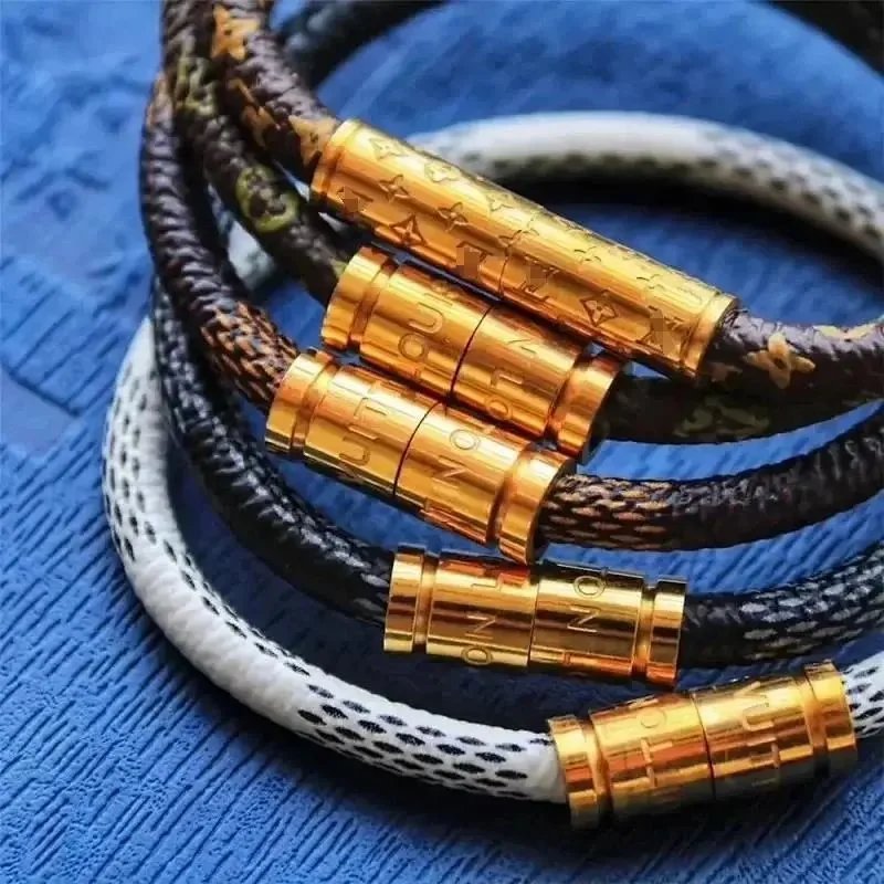 Louis Vuitton Leather Bracelet with Gold Accents