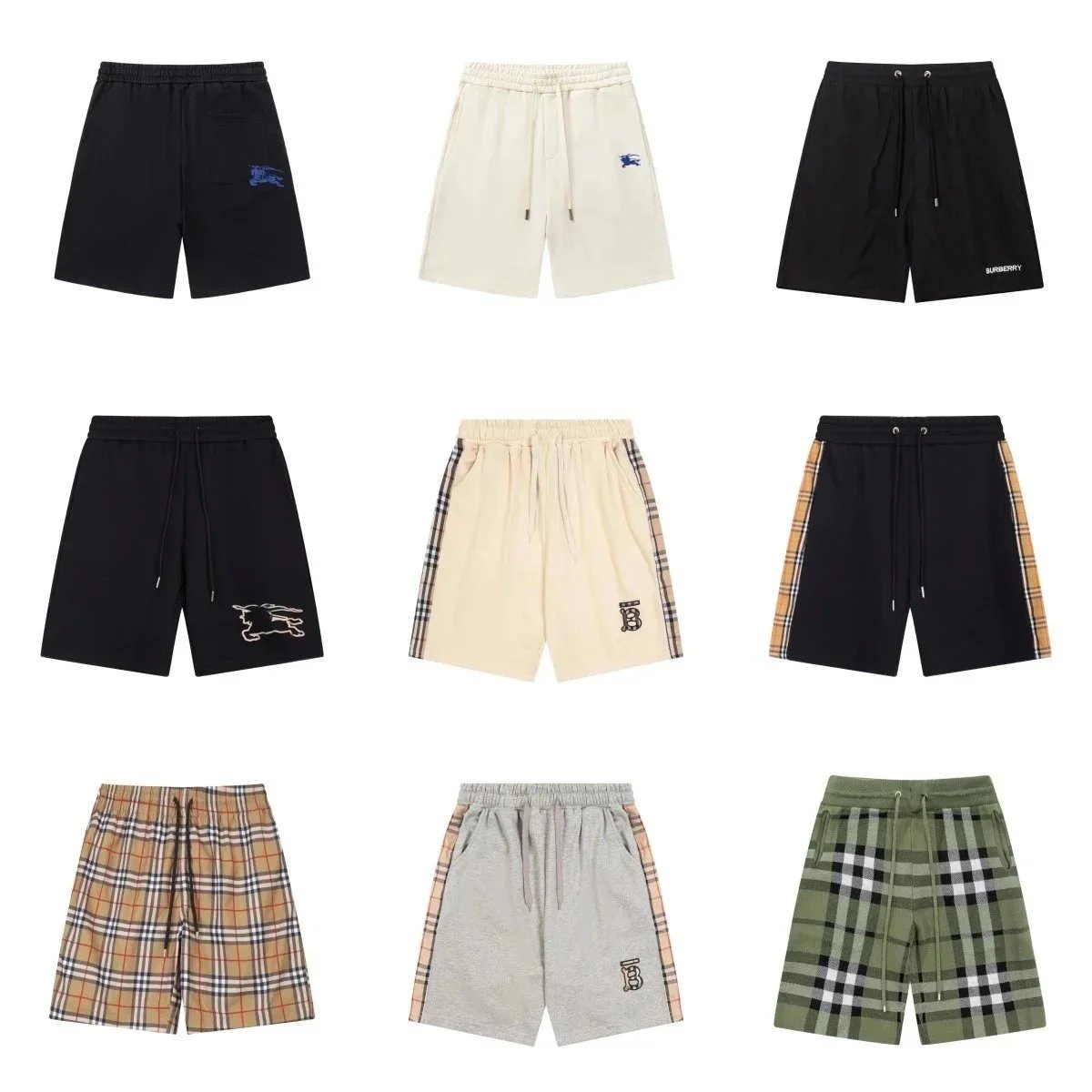 Burberry Black and Beige Plaid Shorts with Drawstring Waist