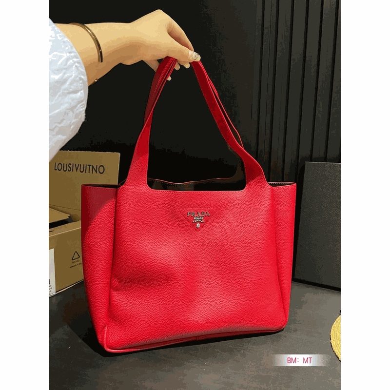 Prada Red Leather Tote Bag