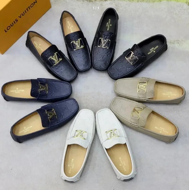 Louis Vuitton Black and White Leather Loafers