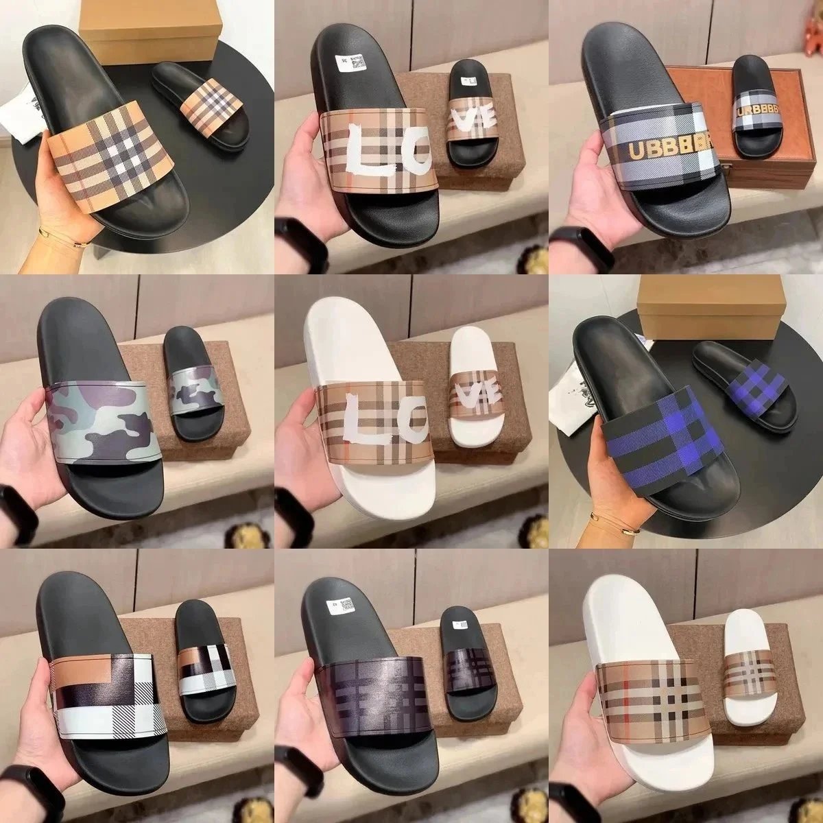 Burberry Black Plaid Slide Sandals