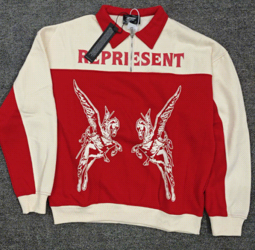 Represent Red and White Half-Zip Sweatshirt