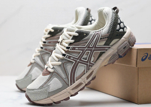 Asics White and Brown Running Sneakers