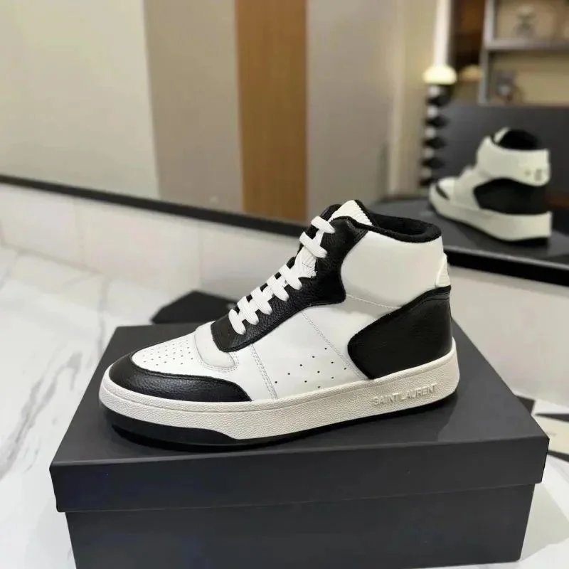 Saint Laurent White and Black High Top Sneakers