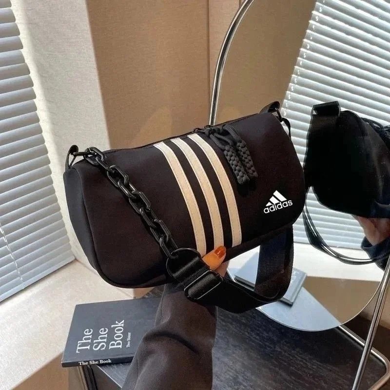 Adidas Black Duffle Bag with Stripes and Chain Strap