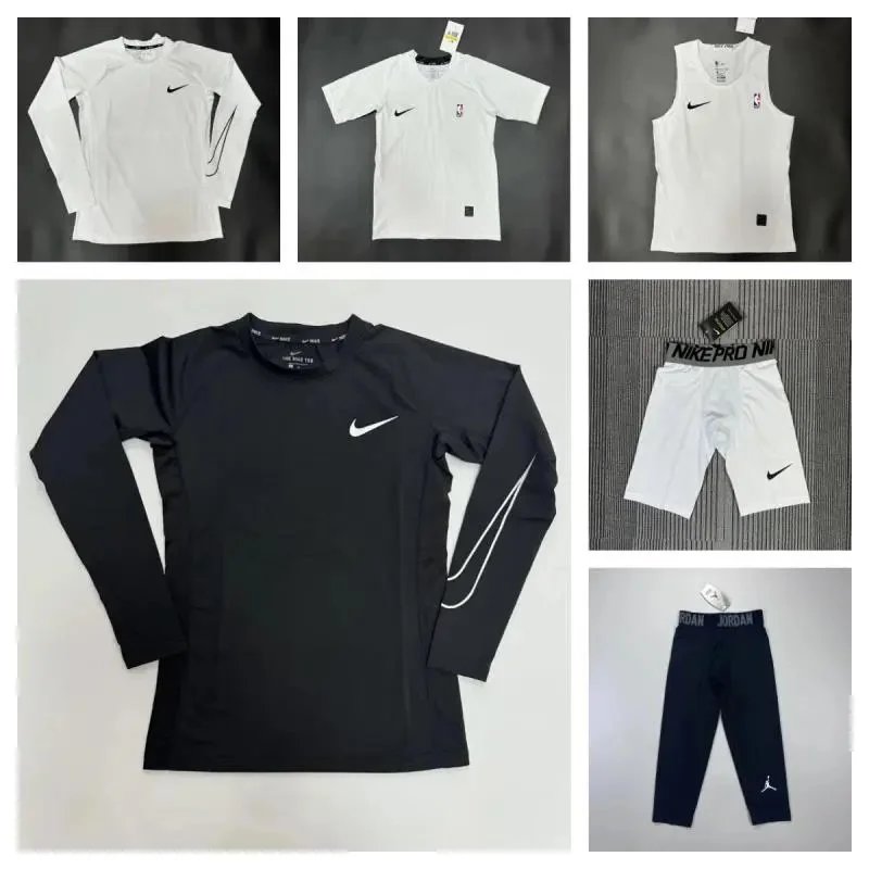 Nike Black Long Sleeve Compression Top and White Nike Pro Shorts Set