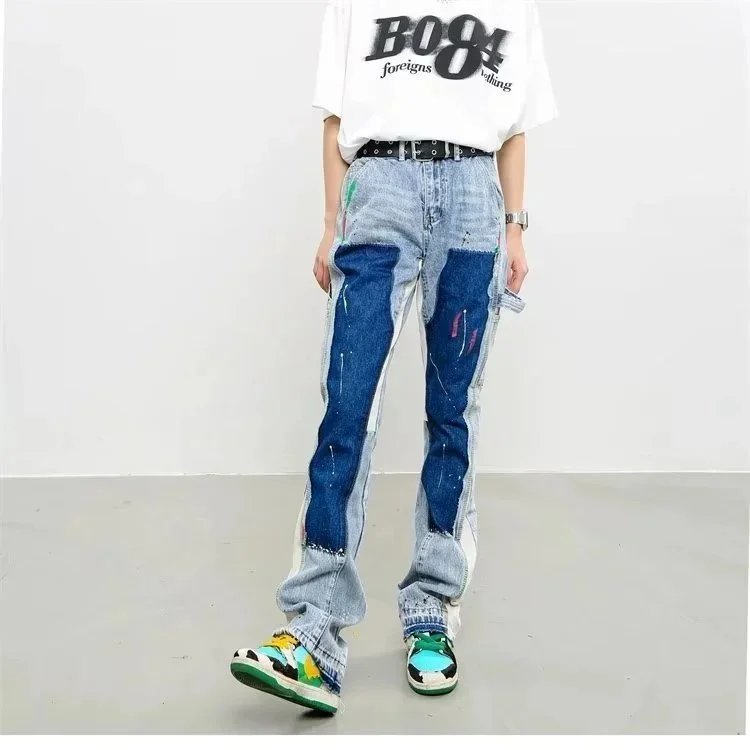 White Graphic Tee with Patchwork Jeans