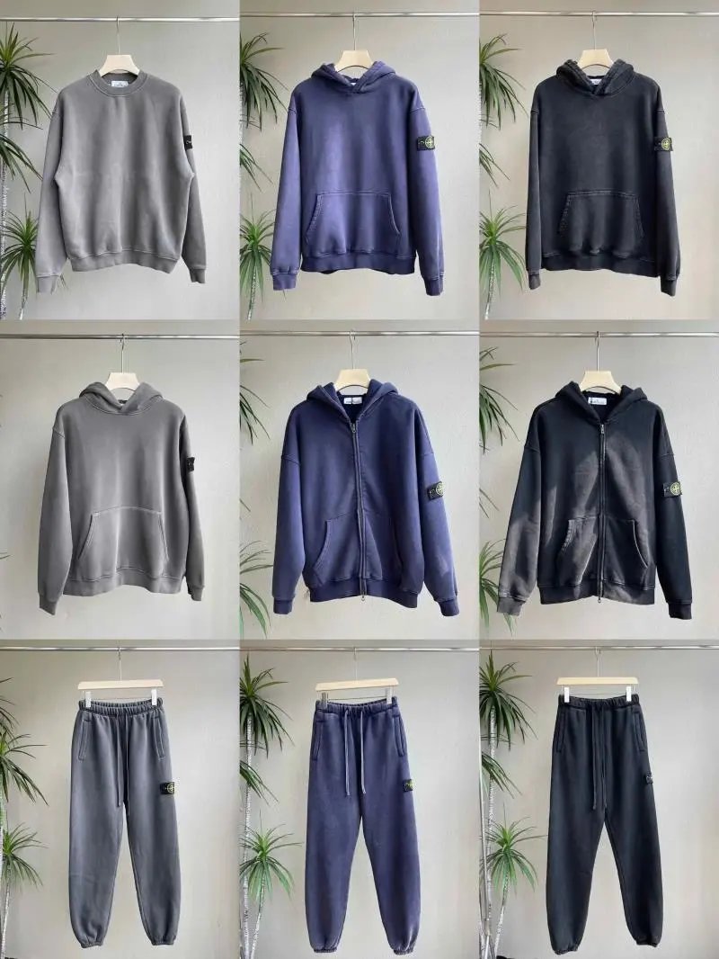 Stone Island Hoodie and Sweatpants Set in Grey, Blue, and Black