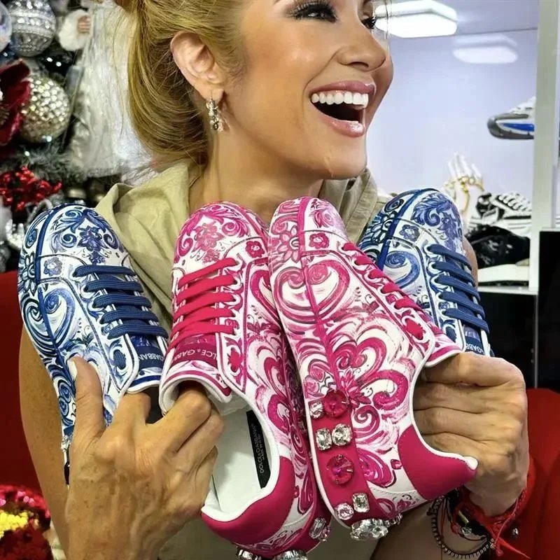 Dolce & Gabbana Pink and Blue Pattern Sneakers