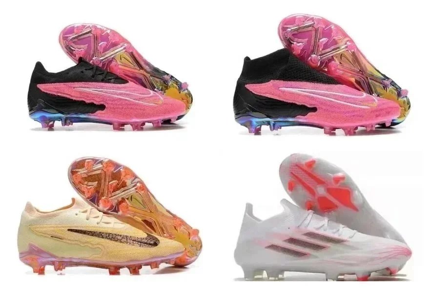 Nike Black and Pink Football Cleats, Adidas White Football Cleats