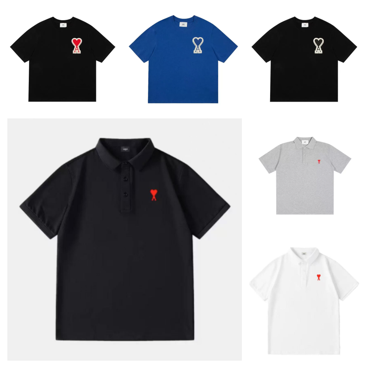 Ami Paris Black Polo Shirt with Red Heart Logo