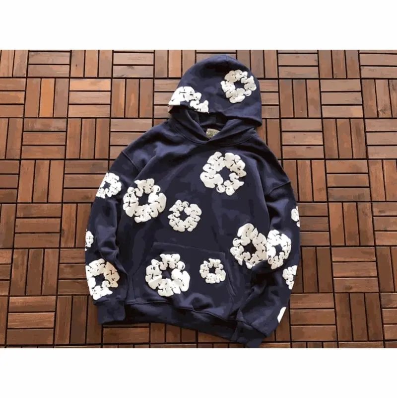 Navy Blue Hooded Sweatshirt with White Circular Patterns