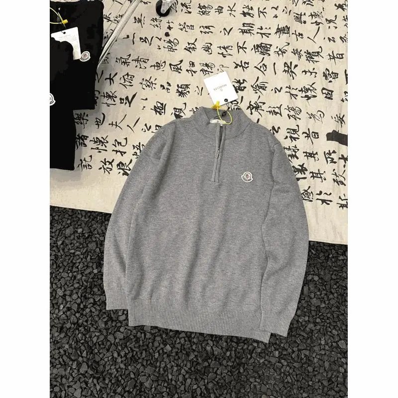 Moncler Grey Half-Zip Knit Sweater