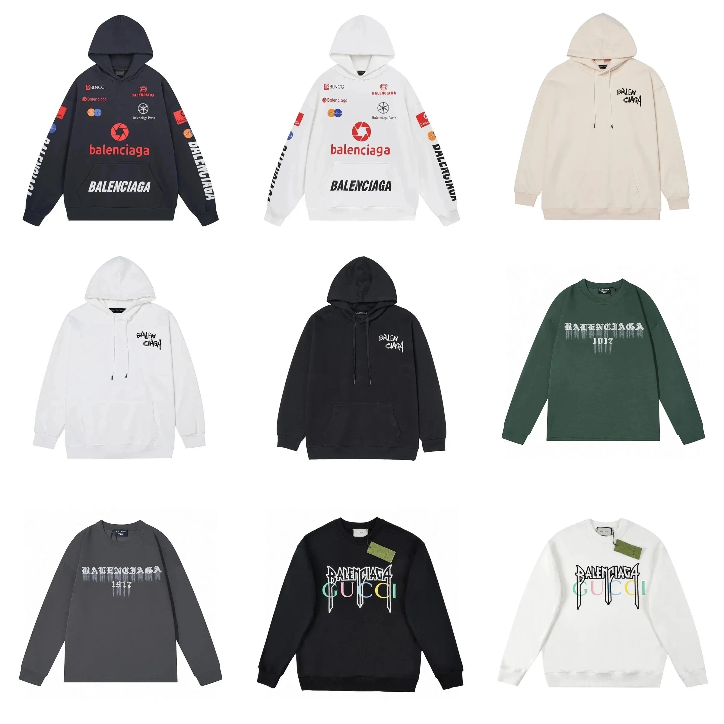 Balenciaga Black Hoodie and Gucci White Sweatshirt Collection
