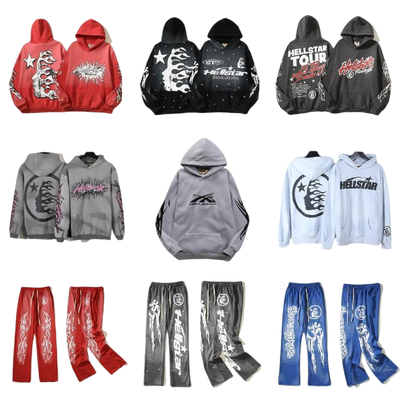 Hellstar Hoodies and Pants Sets in Red, Black, Grey, and Blue