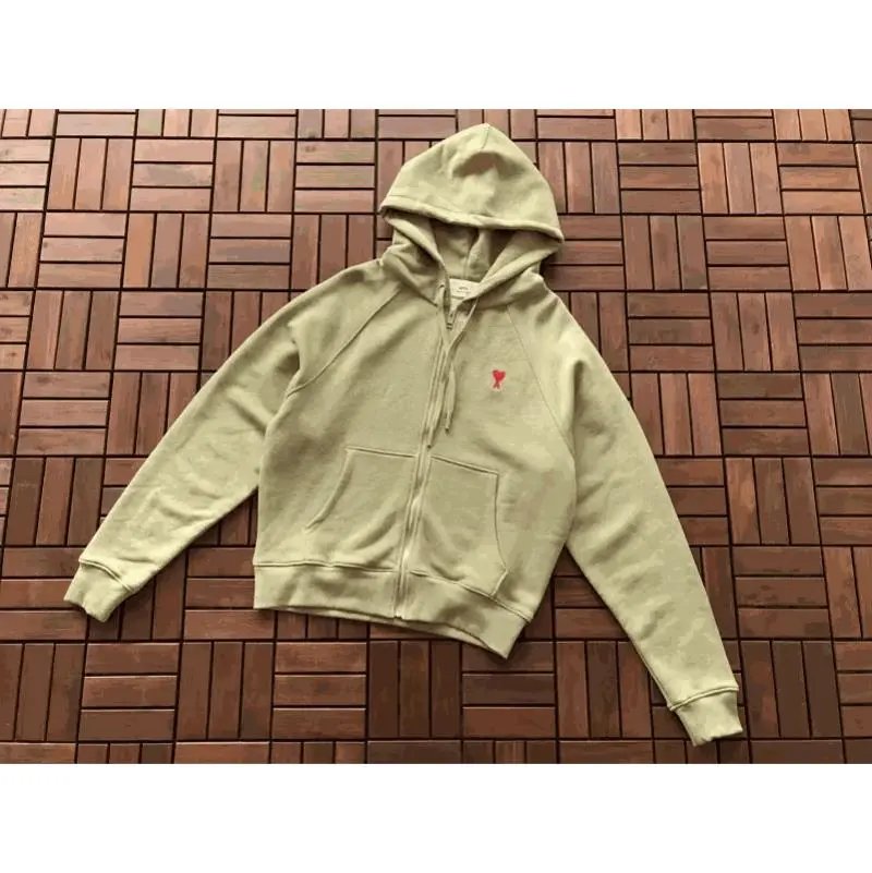 Ami Paris Khaki Zip-Up Hoodie