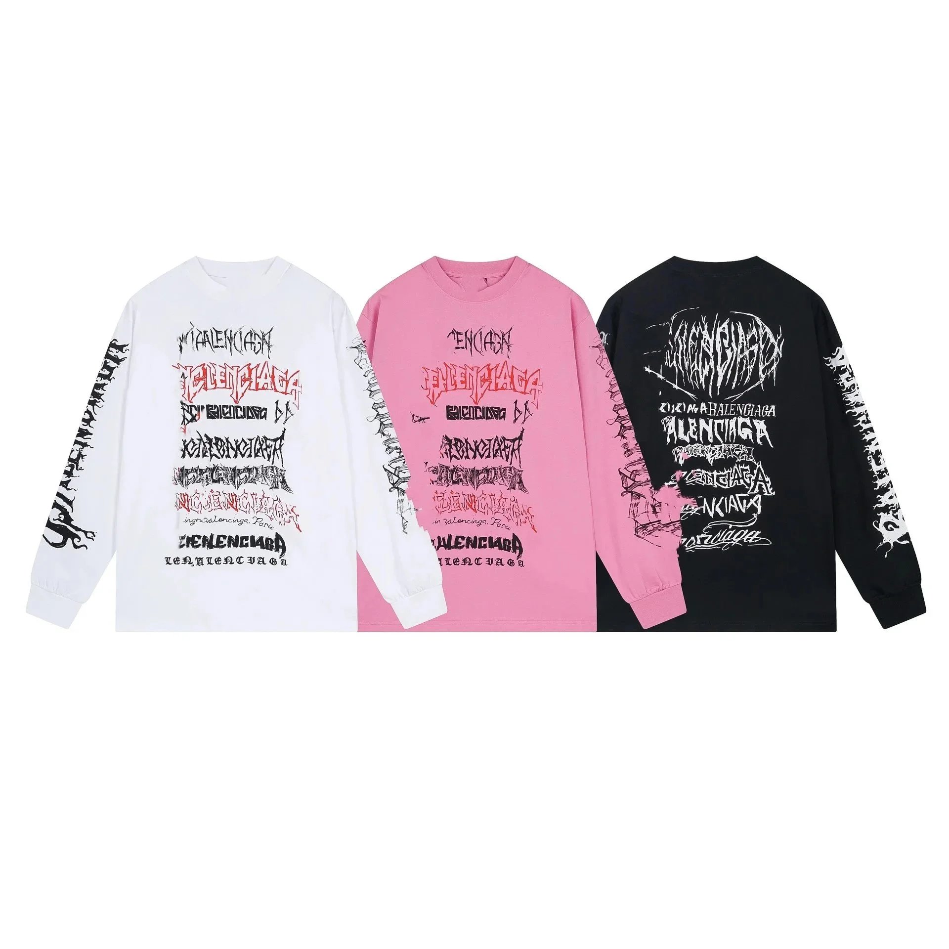 Balenciaga White, Pink, and Black Long Sleeve T-Shirts
