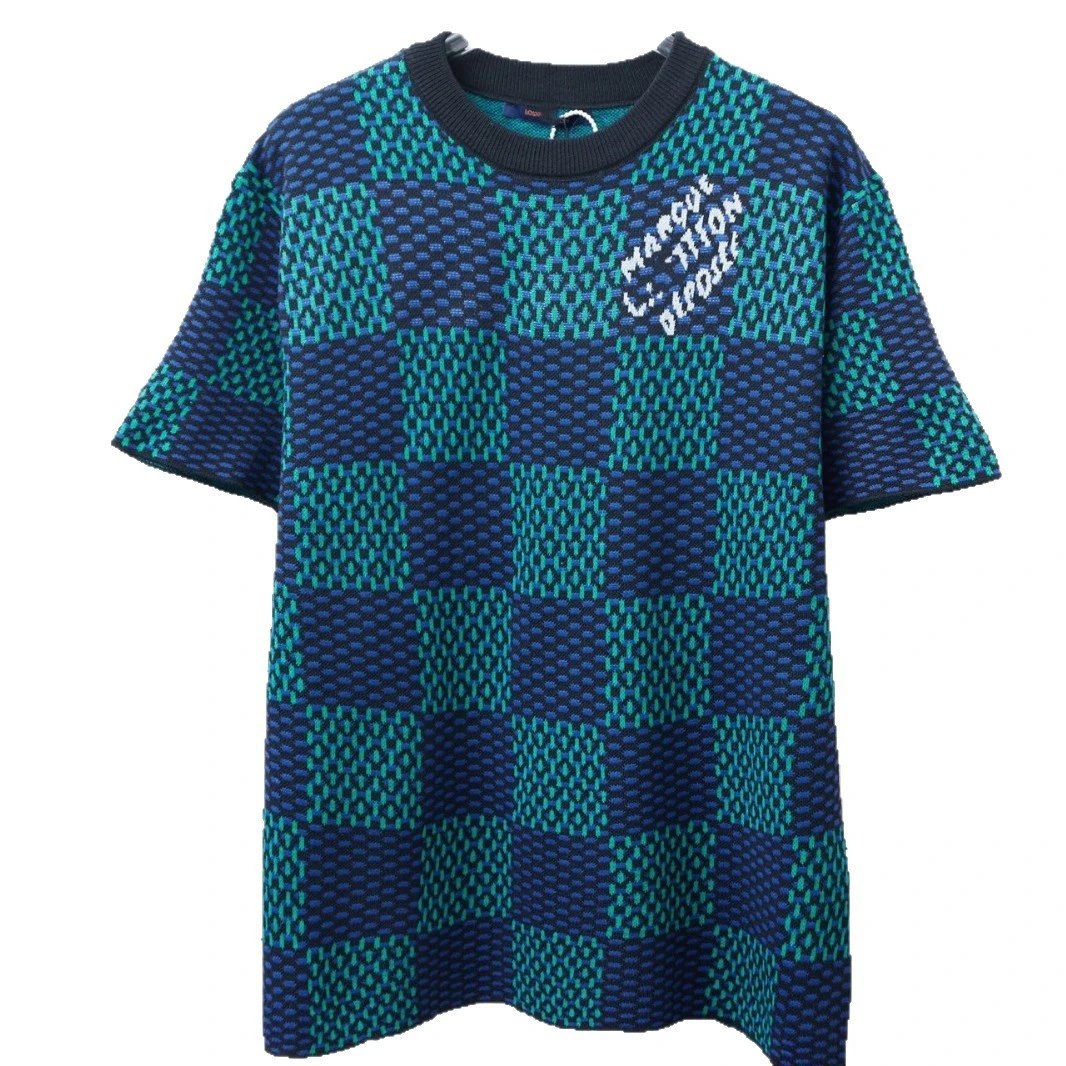 Louis Vuitton Blue and Green Check Knit T-Shirt