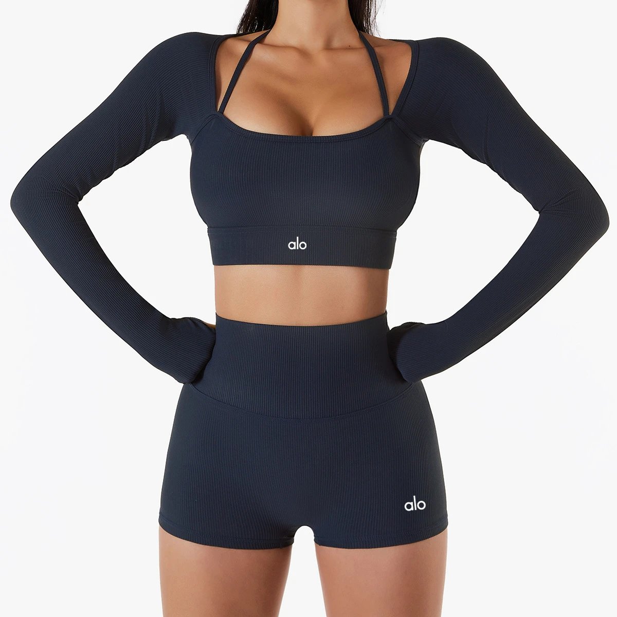 Alo Navy Ribbed Crop