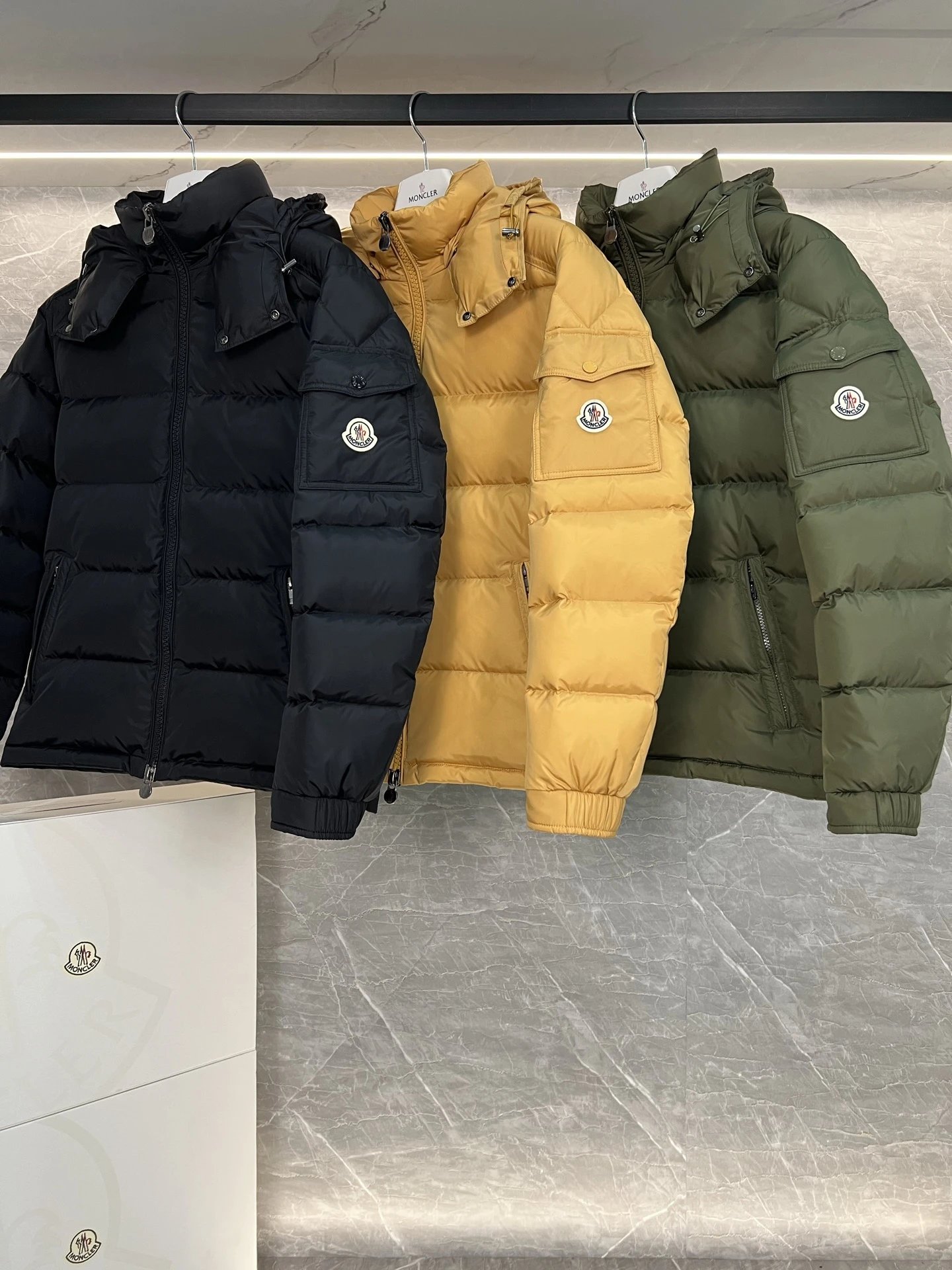 Moncler Black Yellow Green Puffer Jackets
