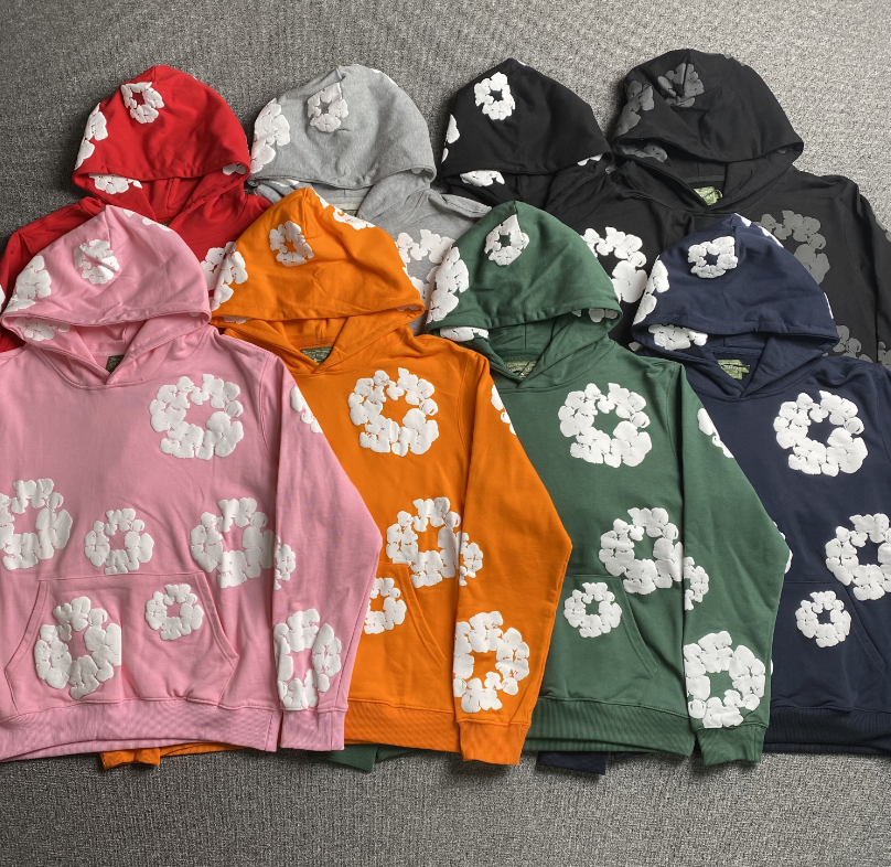 Colorful Hooded Sweatshirts with White Floral Applique Design