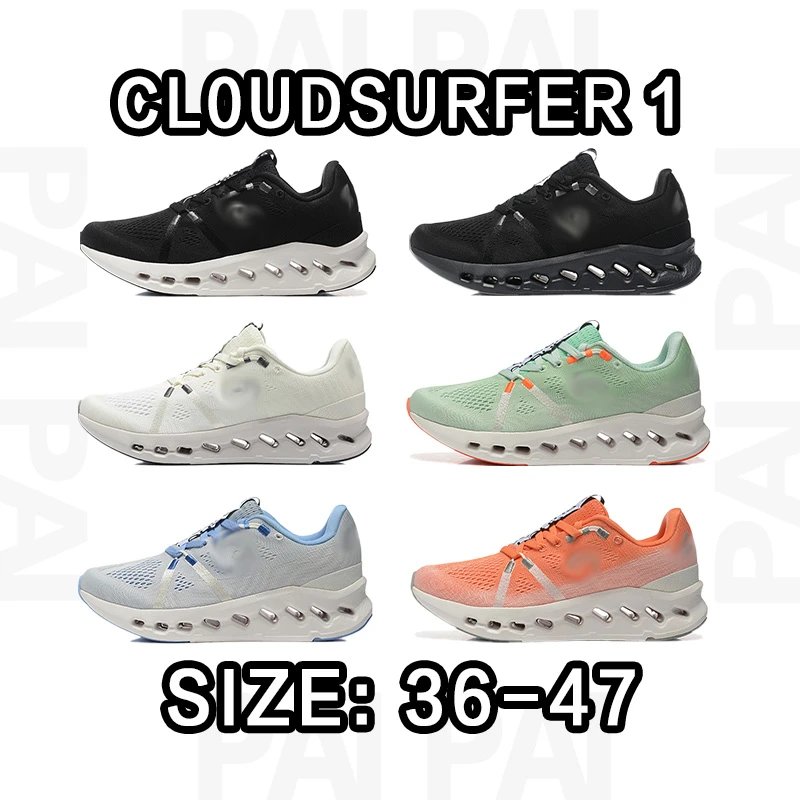 Cloudsurfer 1 Running Shoes in Black, White, Green, Blue, and Orange
