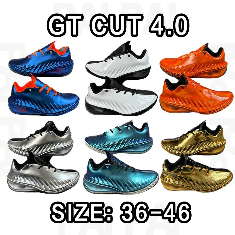 GT Cut 4.0 Basketball Shoes in Blue, White, Orange, Silver, and Gold