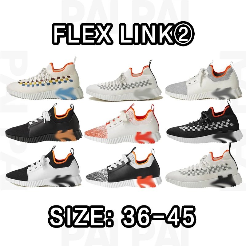 Flex Link 2 Sneakers in White, Black, and Orange