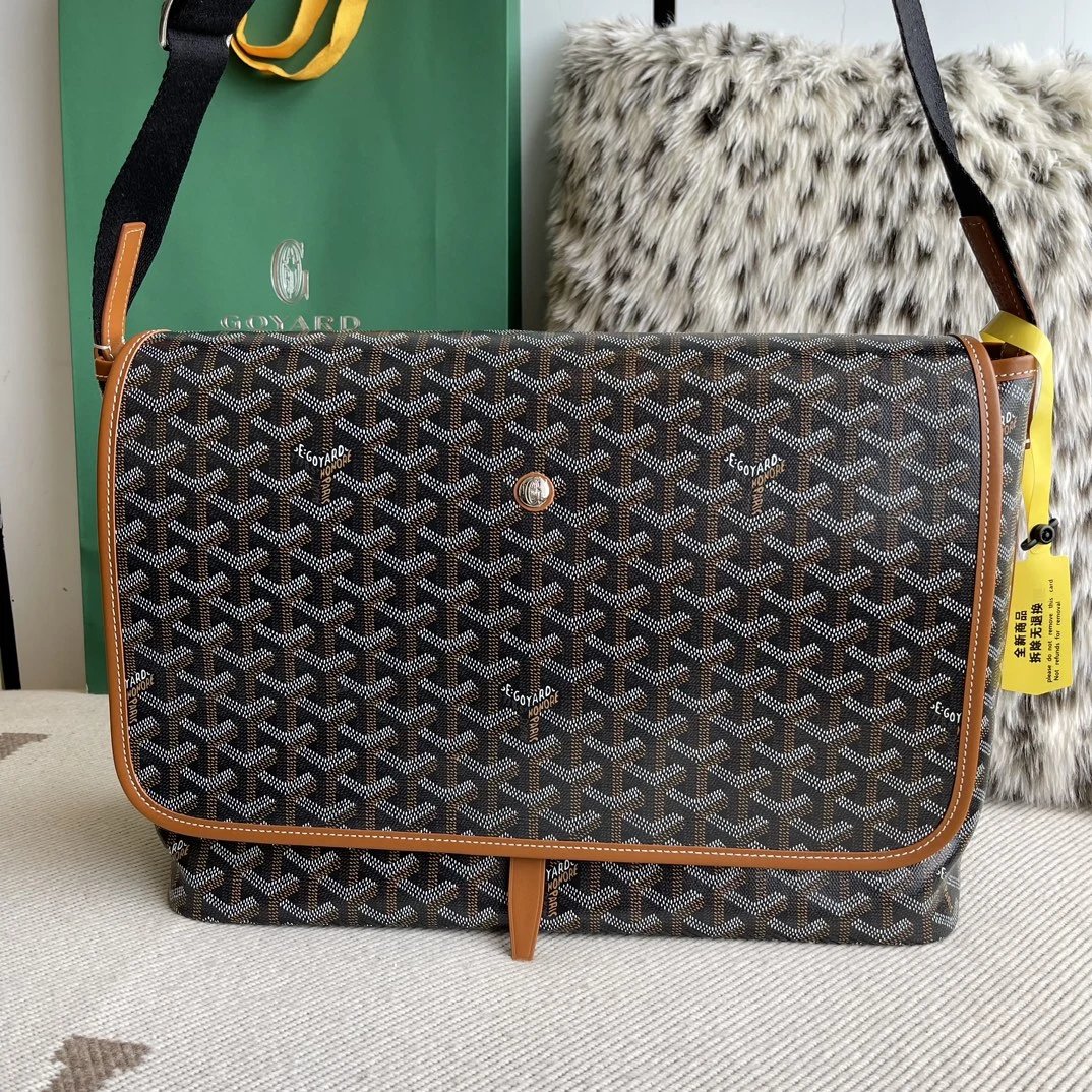Goyard Black Messenger Bag with Brown Trim