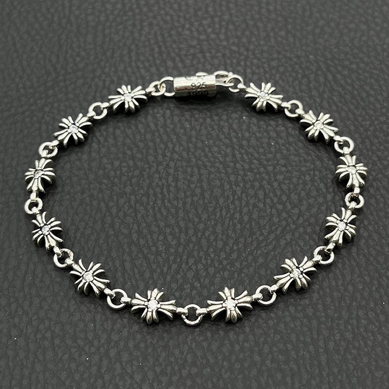 Silver Flower Link Bracelet