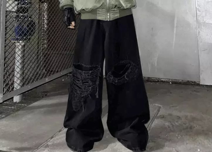 Black Distressed Wide Leg Jeans