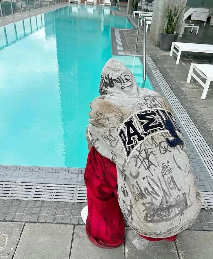 Graffiti Grey Hoodie with Red Pants