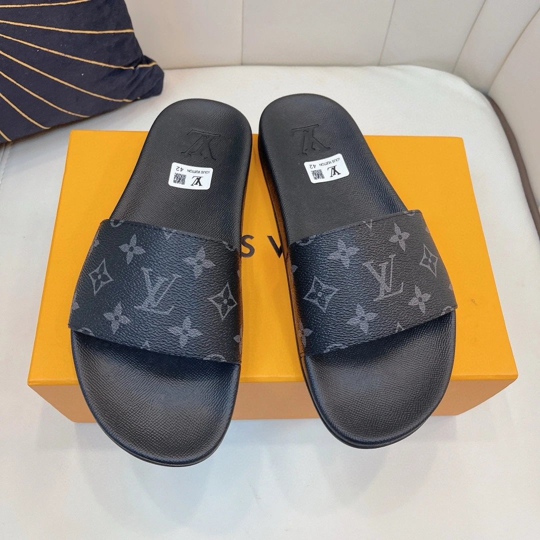 Louis Vuitton Black Monogram Slide Sandals