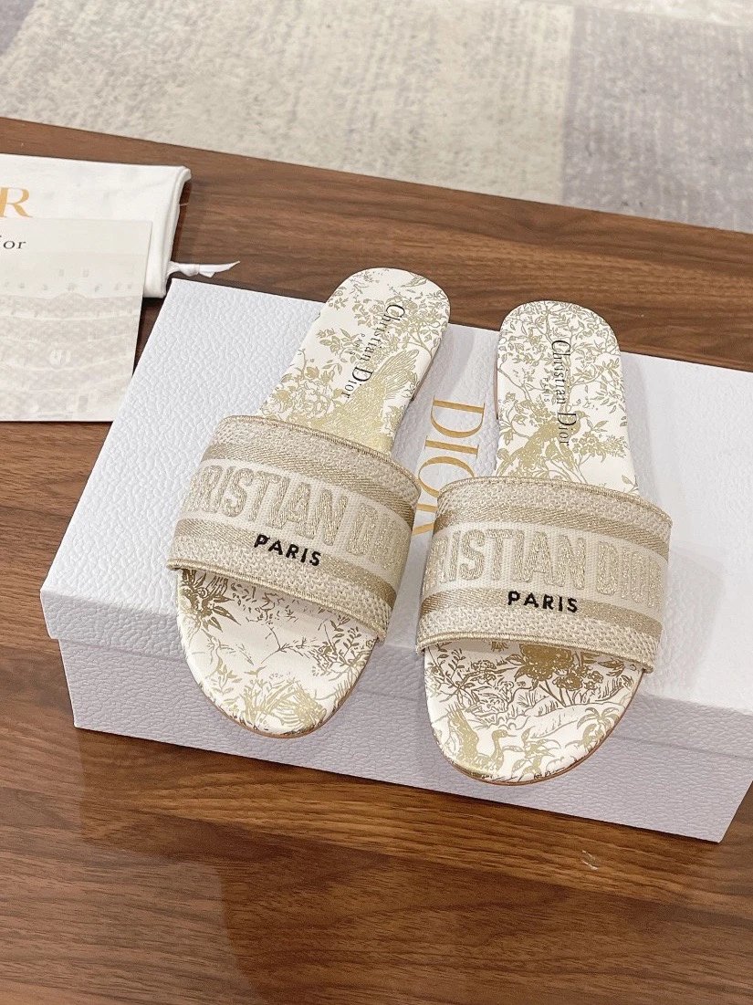 Christian Dior Beige Flat Slides
