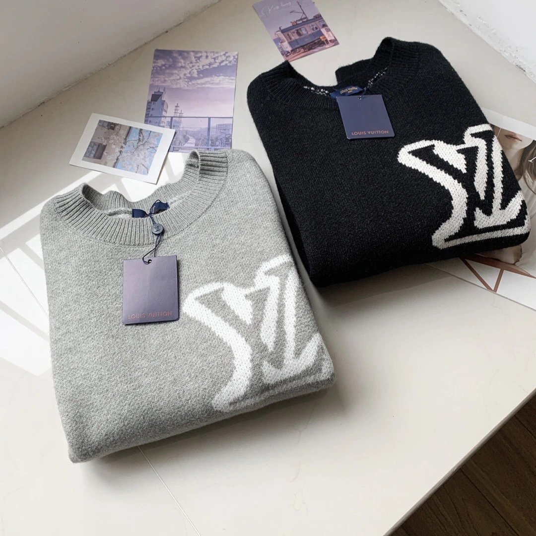 Louis Vuitton Grey Round Neck Sweater