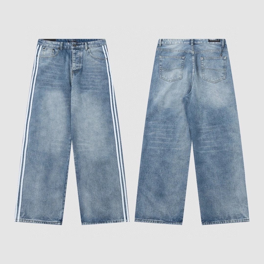 Light Blue Wide Leg Jeans with Side Stripes