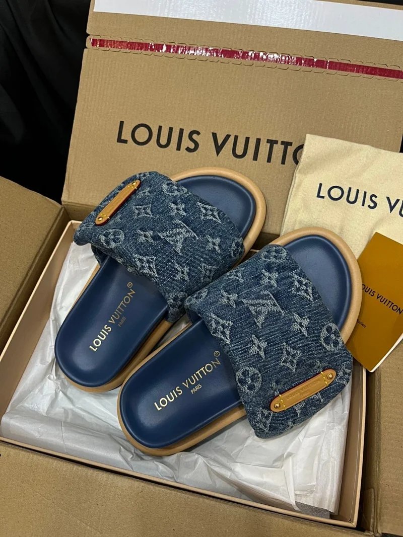 Louis Vuitton Blue Denim Slides