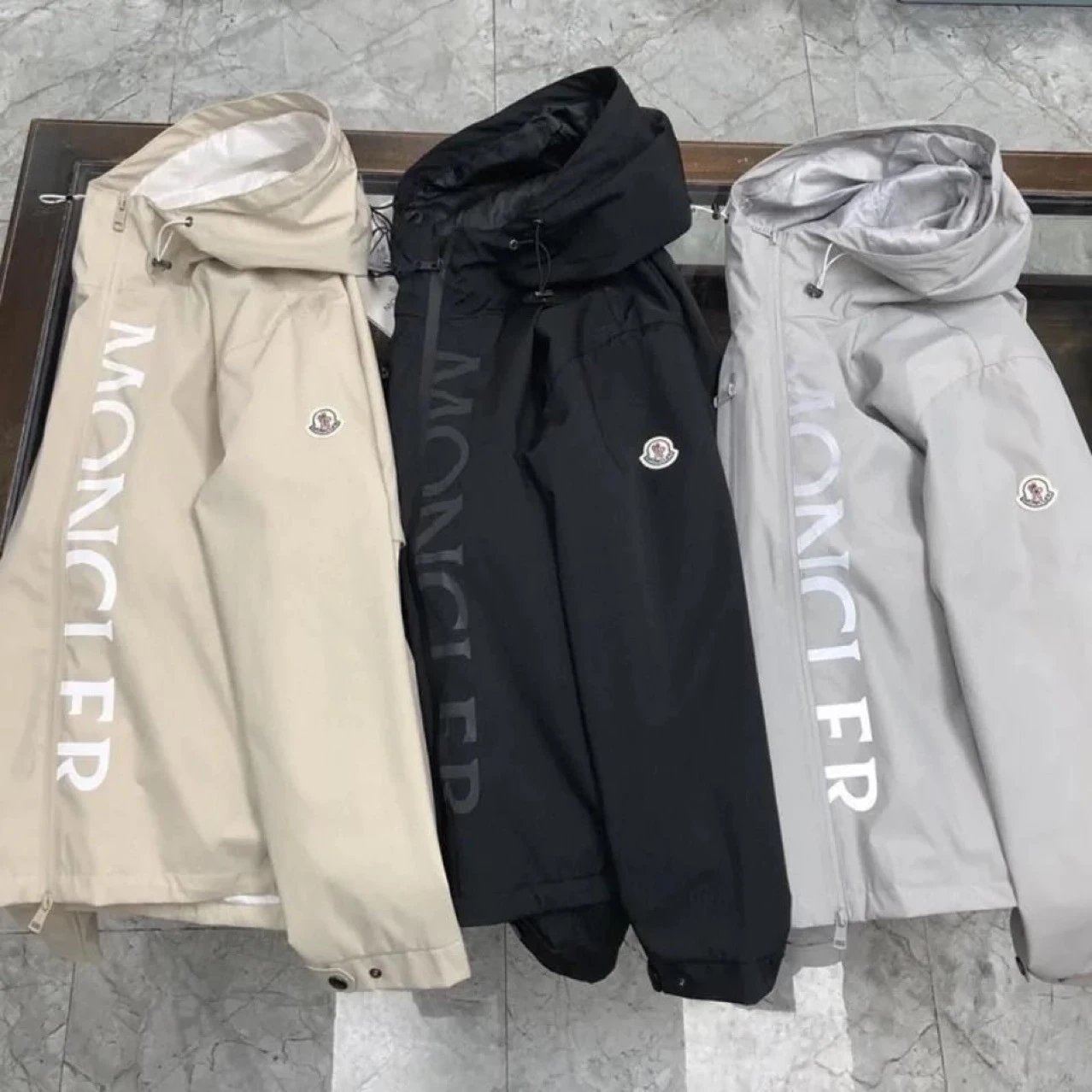 Moncler Beige Black and Grey Hooded Jackets