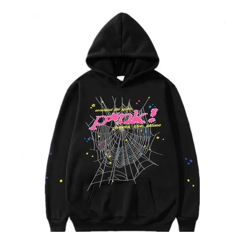 Black Hooded Sweatshirt with Spider Web Design