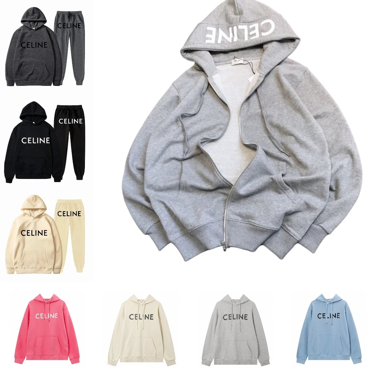 Celine Grey Zip-Up Hoodie