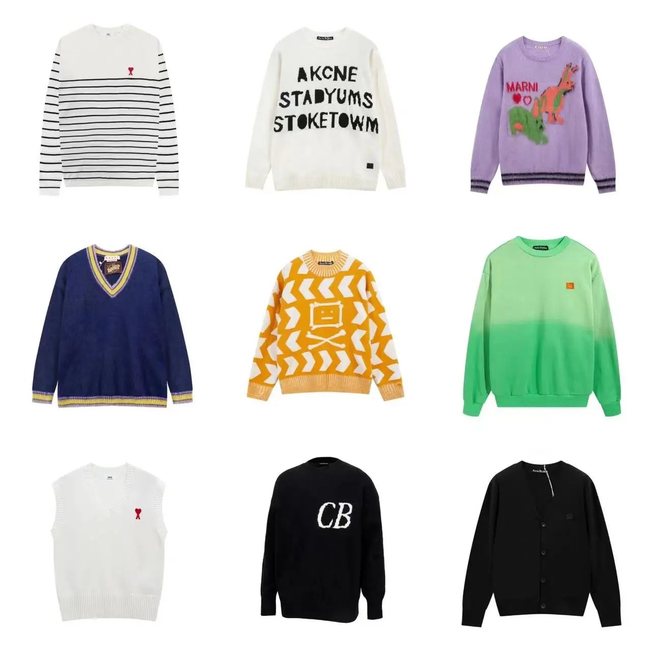 Assorted Knitwear Collection: Sweaters and Cardigans in Various Colors and Styles