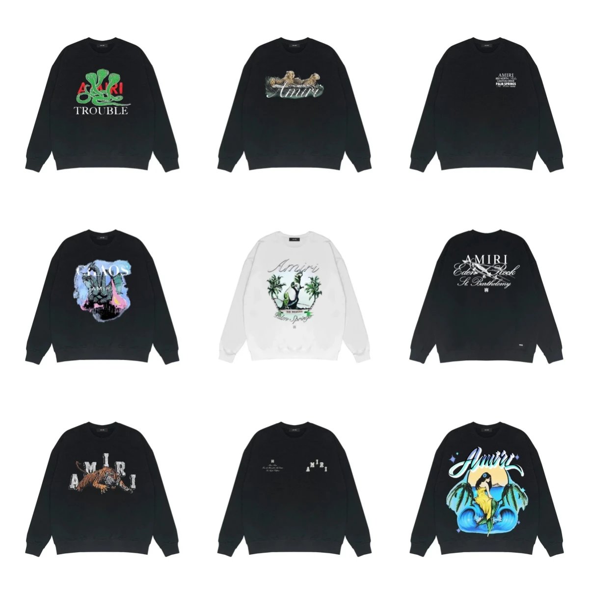 Amiri Black and White Graphic Crewneck Sweatshirts