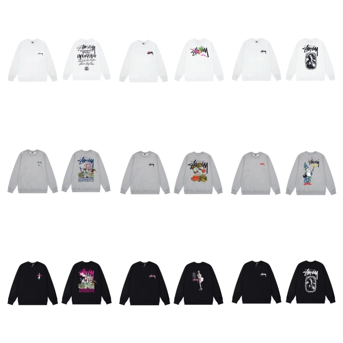 Stussy White Grey Black Crewneck Sweatshirt
