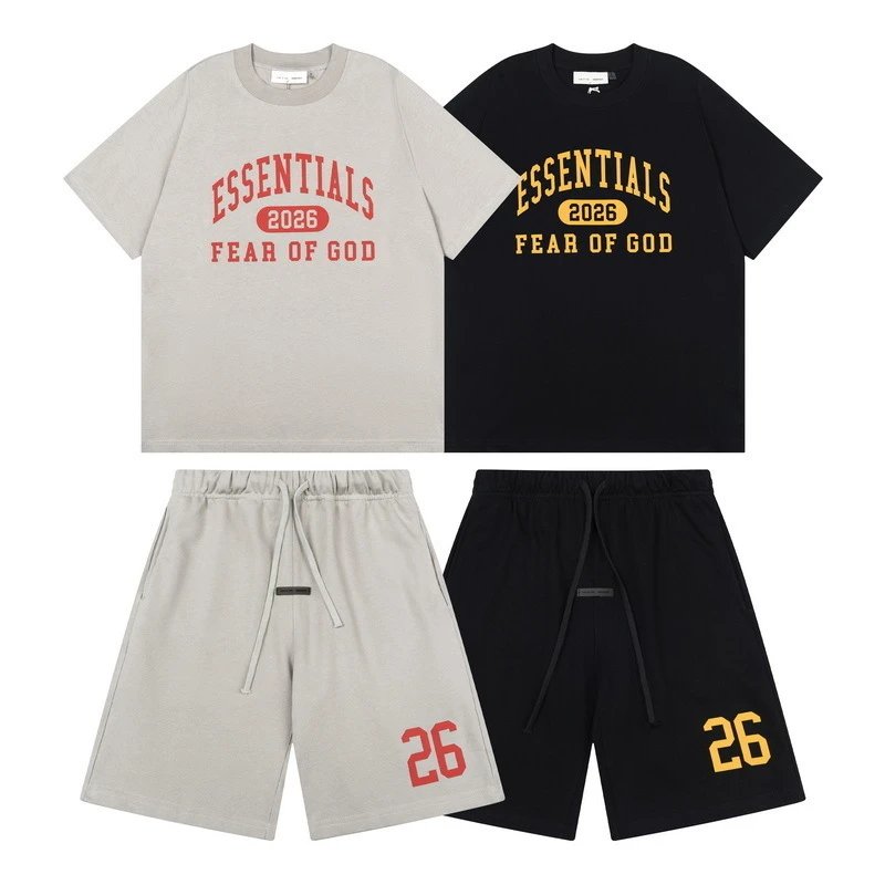 Fear of God Essentials Grey and Black T-Shirt and Shorts Set